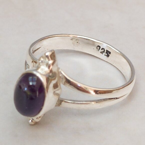 Artisan .925 Silver Ring with Natural Amethyst Cabochon – Size 6.75 - Picture 6 of 10